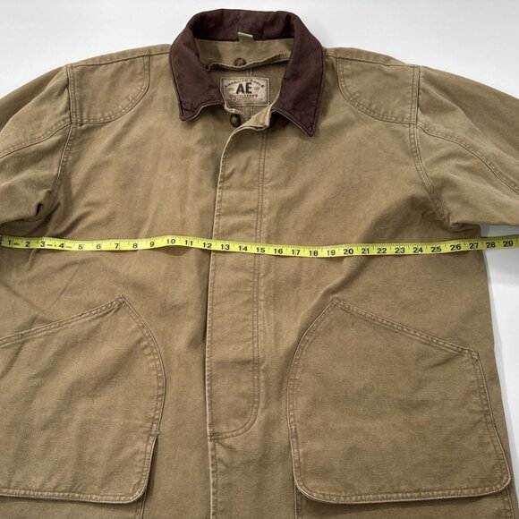 American Eagle Mens Chore Barn Coat Canvas Leather Collar Tan Button Medium - Picture 13 of 16